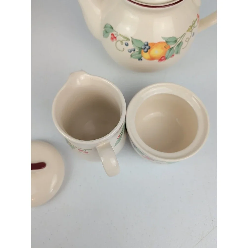 Vintage Corelle Coordinates Stoneware Teapot With Creamer & Sugar Bowl  Fruit